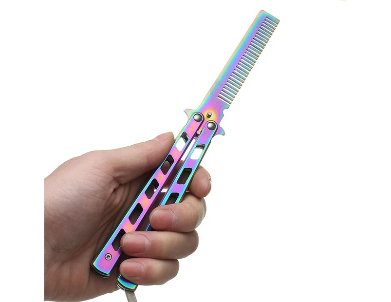 Rainbow Foldable Comb Stainless Steel Exercise Training Butterfly Comb Beard & Mustache Brush Hairdressing Styling