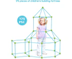 175pcs Kids Construction Creative Fort Building Kit 3D Play House Tent for Boys & Girls Learning Toys DIY Building Castles Tunnels Play Tent Rocket Tower