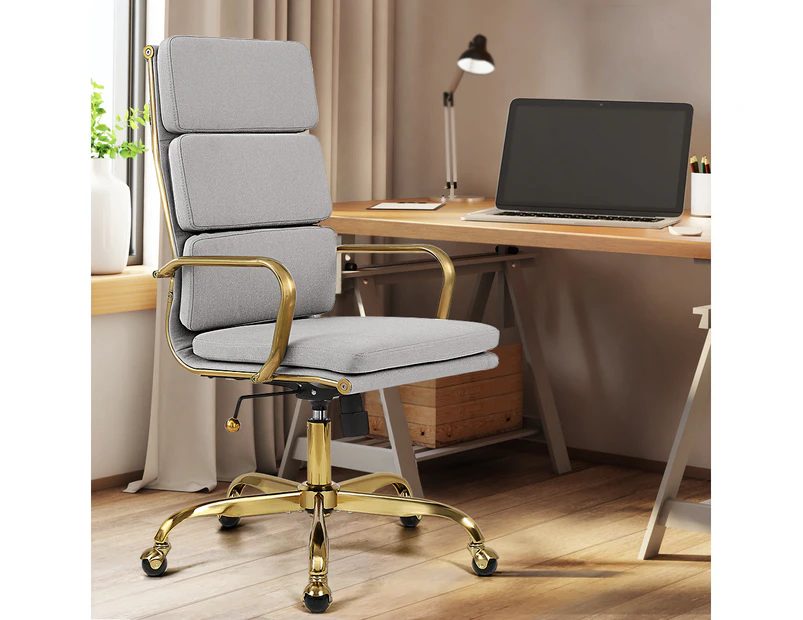 Furb Executive Office Chair Ergonomic High-Back Fabric Seat Gold Frame Light Grey