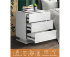 Oikiture Bedside Table RGB LED Nightstand Cabinet 3 Drawers Side Table Furniture White