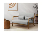 Oikiture Armchair Lounge Chair 2 Seater With 2 Pillows Accent Armchairs Couches Sofa Bedroom Wood Light Grey