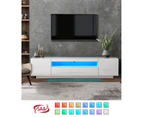 Oikiture TV Cabinet Entertainment Unit Stand Gloss RGB LED Furniture White 180CM