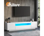 Oikiture TV Cabinet Entertainment Unit Stand Gloss RGB LED Furniture White 180CM