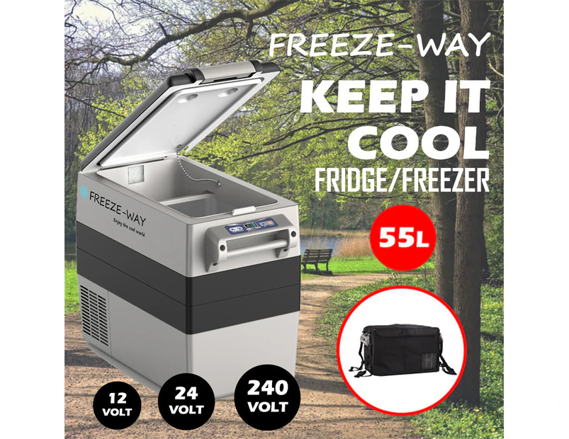 Freeze-Way 55L Car Portable Fridge Freezer Cooler Camping Caravan With Bag