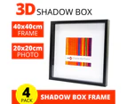 4 x BLACK SHADOW BOX FRAME 40x40cm | Shadowbox Picture Frames Box Photo Display  Case MDF with Glass Front and Ready to Hang 3D Picture Frame with Mat