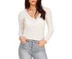 MINK PINK Tournament Button Up Rib Top | 65% Polyester | Off White