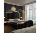 Royal Sleep Stella Queen Bed Frame Velvet Solid Wooden Base Platform Black Gold - Carbon Black