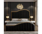 Royal Sleep Stella Queen Bed Frame Velvet Solid Wooden Base Platform Black Gold - Carbon Black