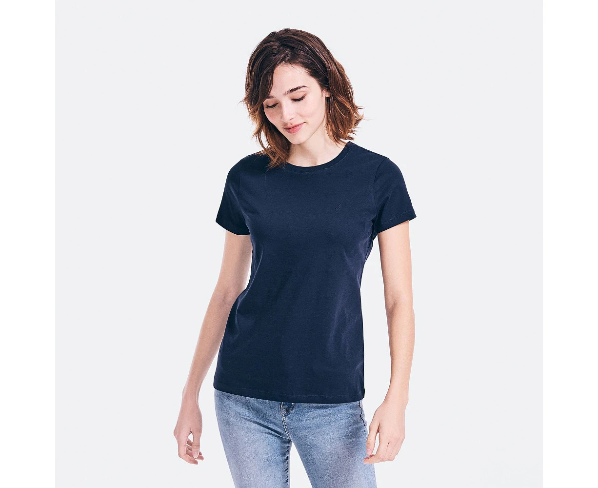 NAUTICA Women's Solid Crew Neck Tee | Navy Seas Holiday | 15V017