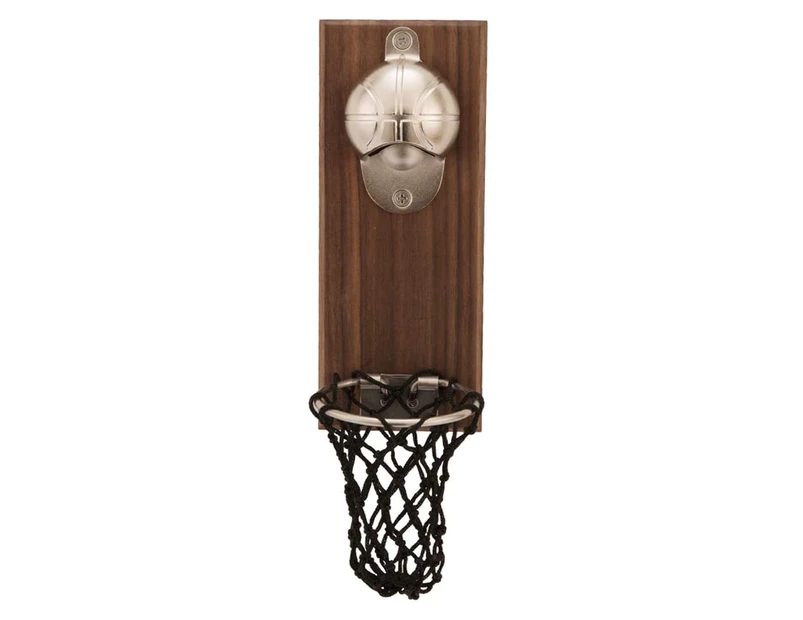 Magnetic Basketball Bottle Opener, Wooden Wall Mounted Opener with Cap Collector Catcher, Ideal Gift