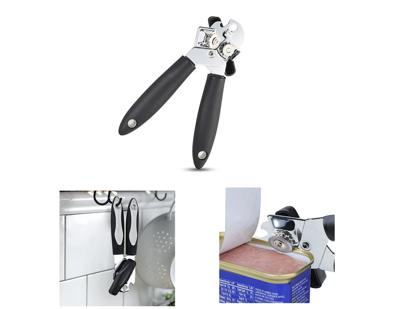 3-In-1 Can Opener, Manual Smooth Edge and Heavy Duty, Build in Durable Bottle Opener and Lid Lifter, Round Knob Easy to Operate in Kitchen, 8" Length