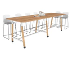 Quadro A Leg Counter Table with Radius Corners - Wood Leg Cross Beam [3200L x 1100W] - white leg, salvage oak, wheels