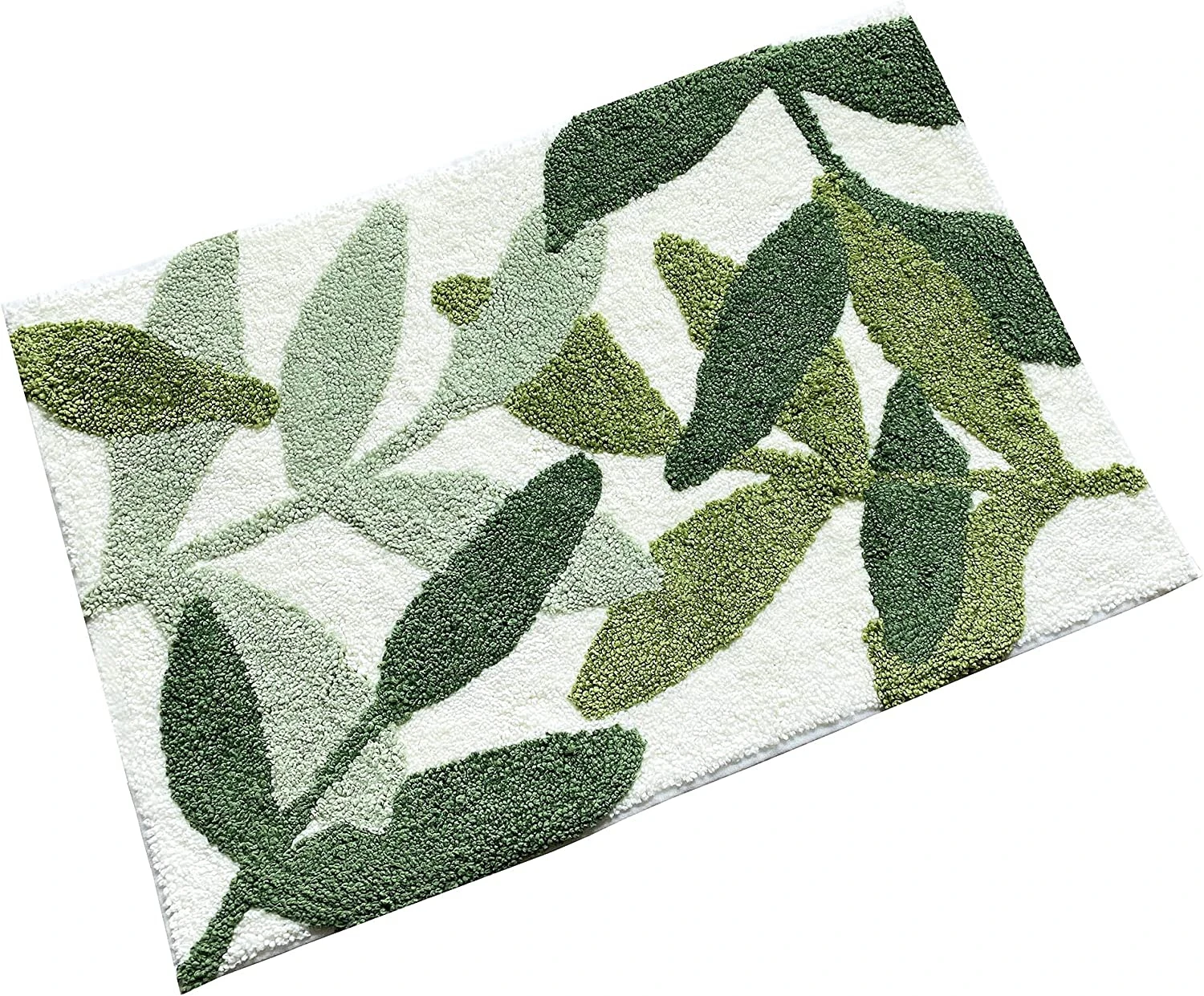 Bath Mat Leaves Plush Microfiber Solid Water Absorbent Green With Non Slip Backing Small Bathroom Rug For Bathroom Cute Indoor Shower Mat Doormat 66x45cm