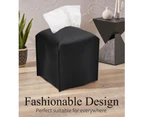 12.7X12.7X12.7cm Black Square Decorative PU Leather Tissue Box Holder Modern Tissue Case for Bathroom, Vanity Counter, Nightstands, Office, Car