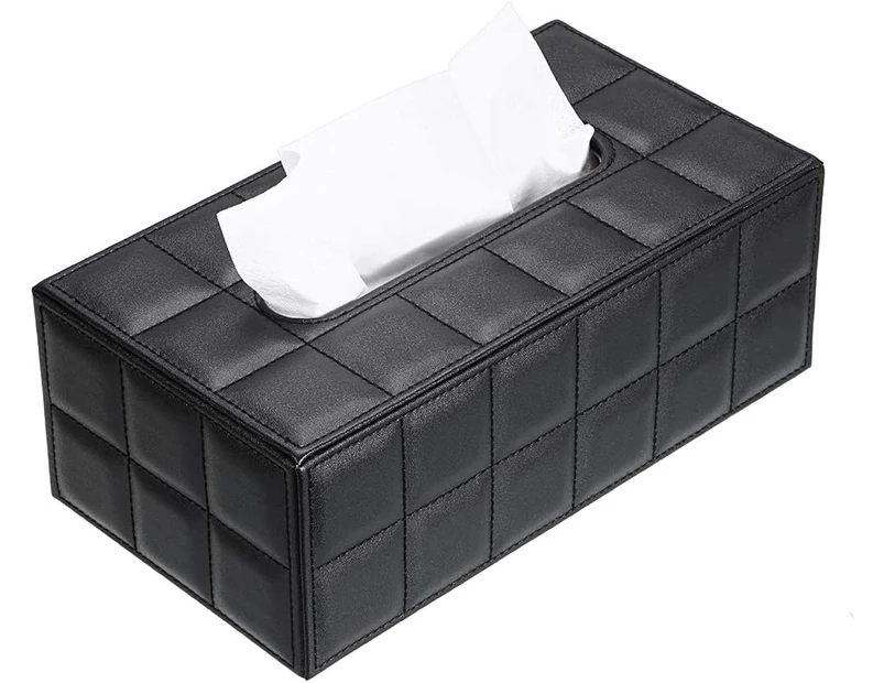 Black Grid Stylish PU Leather Rectangular Napkin Holder, Pumping Paper Case Dispenser,  with Magnetic Bottom for Home Office Automotive Decoration