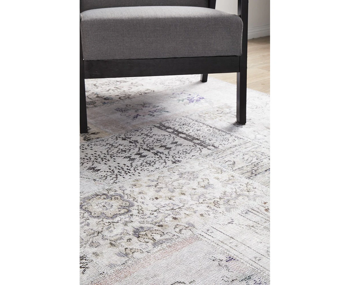 Karina Floral Motifs Design Silver Modern Rug Runner - 3 Sizes - Silver