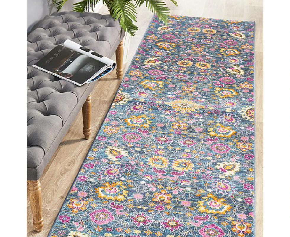 Larsa Traditional Vintage Design Blue Modern Rug Runner - 3 Sizes - Blue