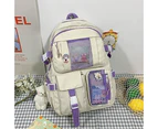 Begie Tool Bag Kawaii Backpack with Bear Pendant, Aesthetic Canvas Students Schoolbag Shoulder Bag Casual Rucksack Back to School