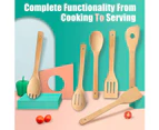 Cooking Utensil Set (6, Natural Bamboo), Wooden Spoon For Cooking, Spatula Set, Wooden Utensil For Cooking, Bamboo Tableware