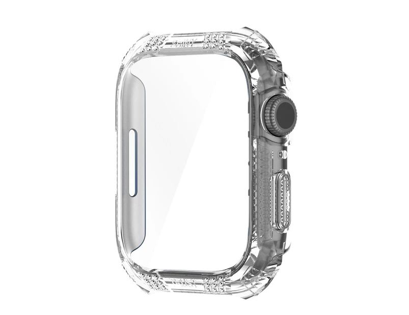 Gotofar Watch Protective Case Rhinestone Anti-scratch Rhombus Smart Watch Tempered Film Full Screen Cover Protector for Apple Watch 7 - White