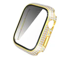 Watch Protective Case Rhinestone Anti-fall Plating PC Smart Watch Tempered Film Screen Protector Shell for Apple Watch 45mm (Series 7) Golden