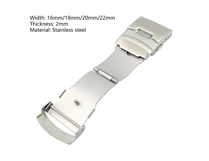 Gotofar Watch Buckle Universal Double Press Stainless Steel Watch Safety Folding Clasp for Watchmaker - 16mm Silver
