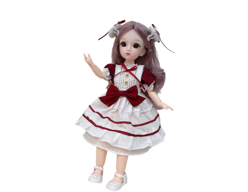 30cm BJD Doll with Clothes 23 Joints Movable Big Eyes Colored Long Hair Replaceable Changing Clothes Doll Body Play House Toy for Gifts- M,18