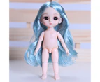 17cm BJD Doll 13  Movable Joints Black Eyes Colored Hair Plastic Girl Naked Doll Body Clothes Changing Toy for Gift- 1,17cm