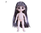 17cm BJD Doll 13  Movable Joints Black Eyes Colored Hair Plastic Girl Naked Doll Body Clothes Changing Toy for Gift- 7,17cm