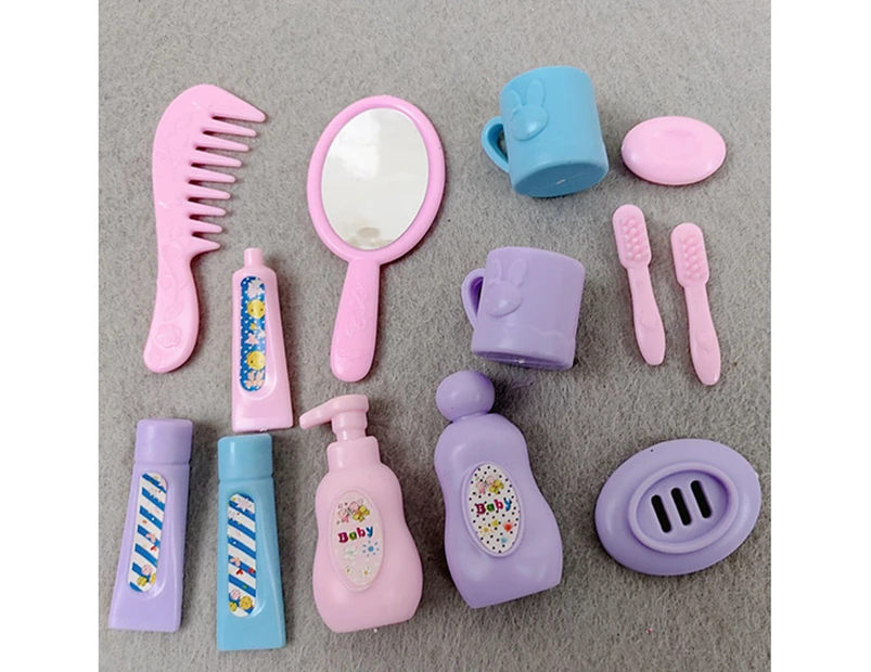 13Pcs/Set Dollhouse Miniature Toothpaste Mini Realistic Cute Dollhouse Pretend Play Toy Simulation Toothbrush Shampoo for Decoration- Sets