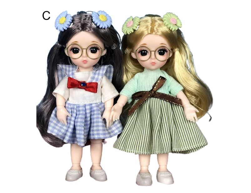 2Pcs 17cm Dolls Lovely Shape Realistic Image Miniature Dress-up Doll Toys Birthday Gift- C