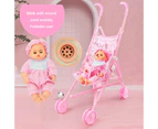 1 Set Doll Stroller Sturdy Easy-Fold Lightweight Creative Doll Pram Toy with Baby Doll for Girl-Pink