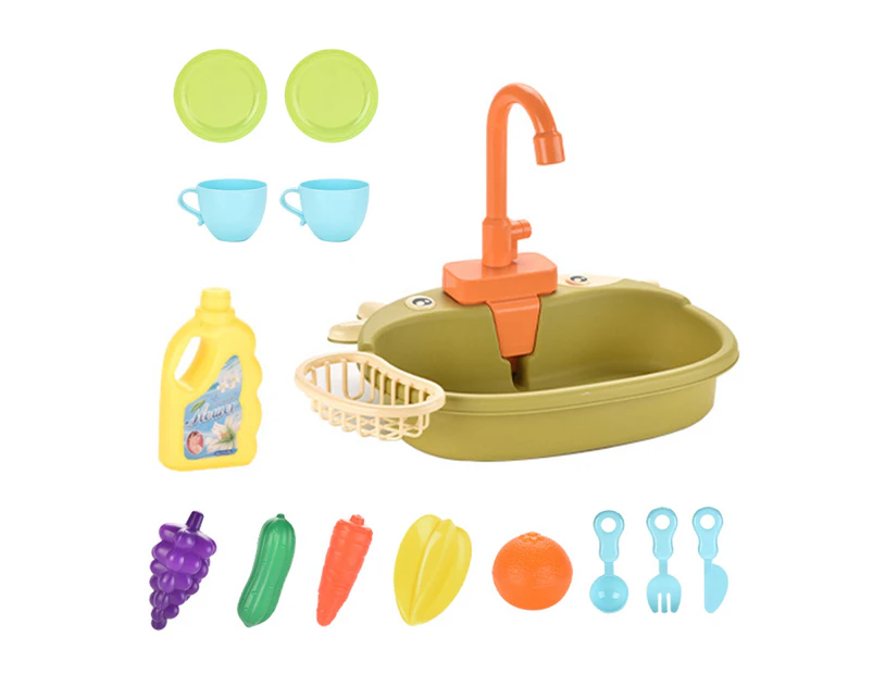 1 Set Funny Kitchen Supplies Toy Durable Plastic Automatic 180 Degree Rotatable Educational Sink Washing Toys for Kids-Green