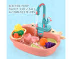 1 Set Funny Kitchen Supplies Toy Durable Plastic Automatic 180 Degree Rotatable Educational Sink Washing Toys for Kids-Pink Red