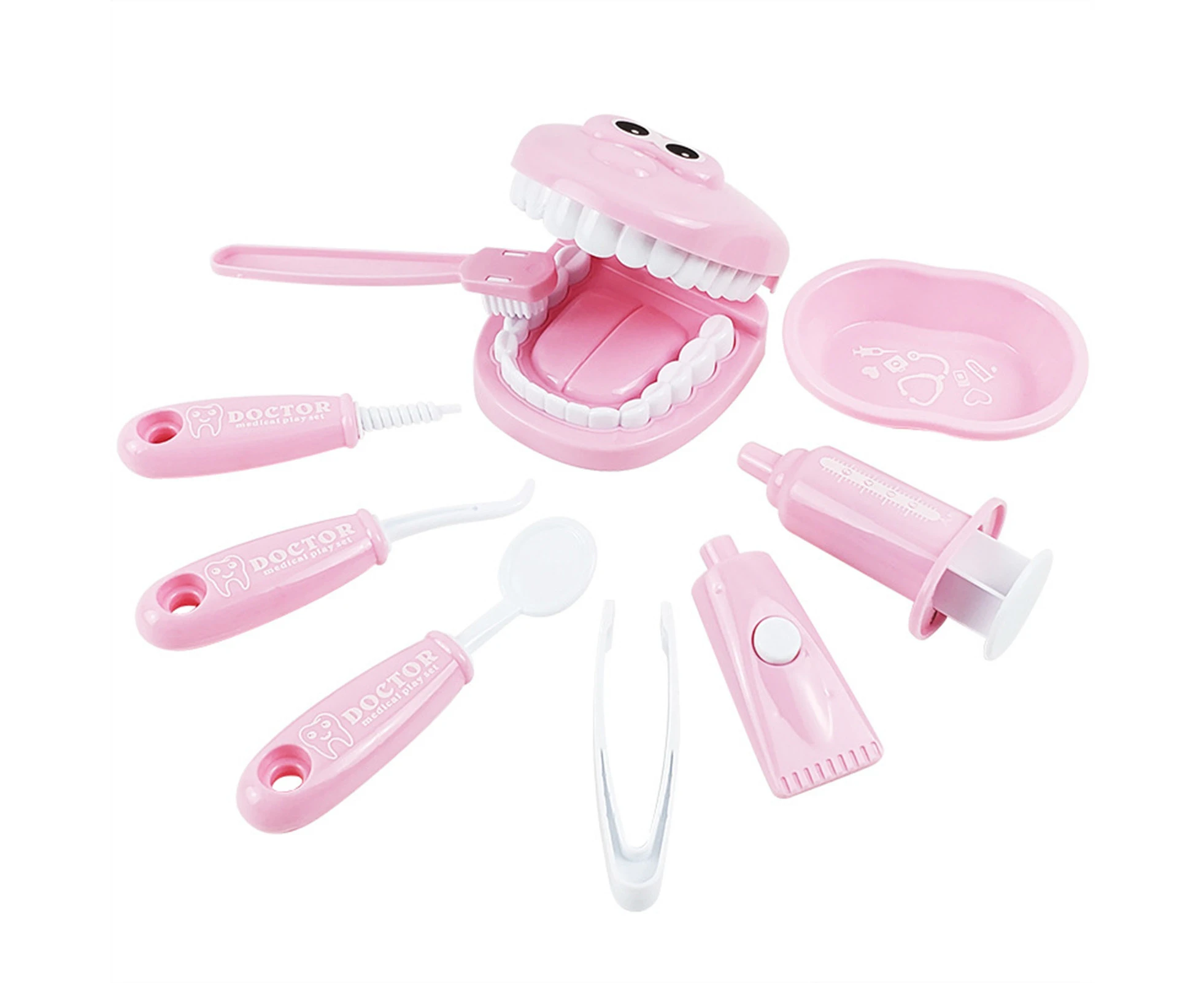 9Pcs/Set Kids Educational Dental Scene Toys Preschool Teaching Brushing Game-Pink