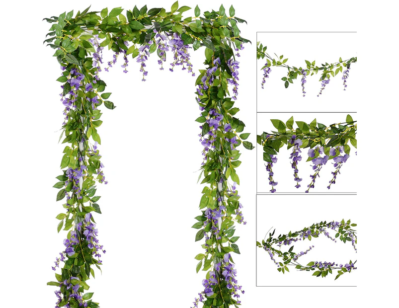 4 Pieces of 6.6 Feet/piece Artificial Filigree Wisteria Wreath Artificial Wisteria Hanging Flower Garden Wedding Floral Decoration -Light Purple