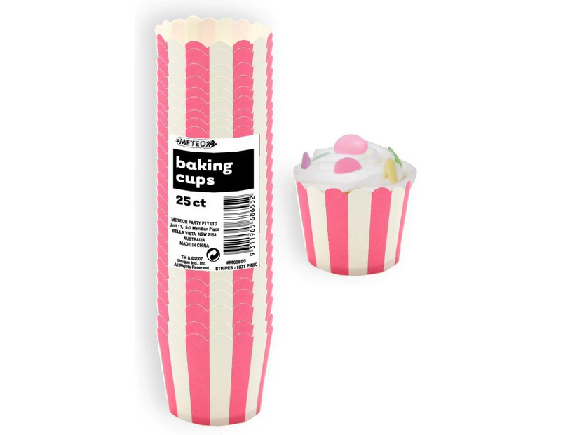 Stripes Hot Pink Paper Cupcake Baking Cups 25 Pack