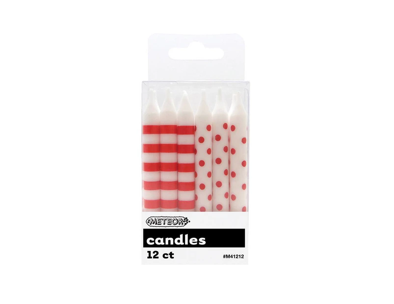 Dots & Stripes Candles Red 12 Pack