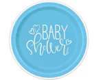 Baby Shower Blue Hearts Paper Plates 23cm 8 Pack
