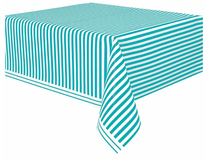 Stripes Caribbean Teal Plastic Tablecover