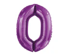 86cm Pretty Purple 0 Number Foil Balloon