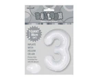 86cm White 3 Number Foil Balloon