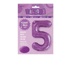 86cm Pretty Purple 5 Number Foil Balloon