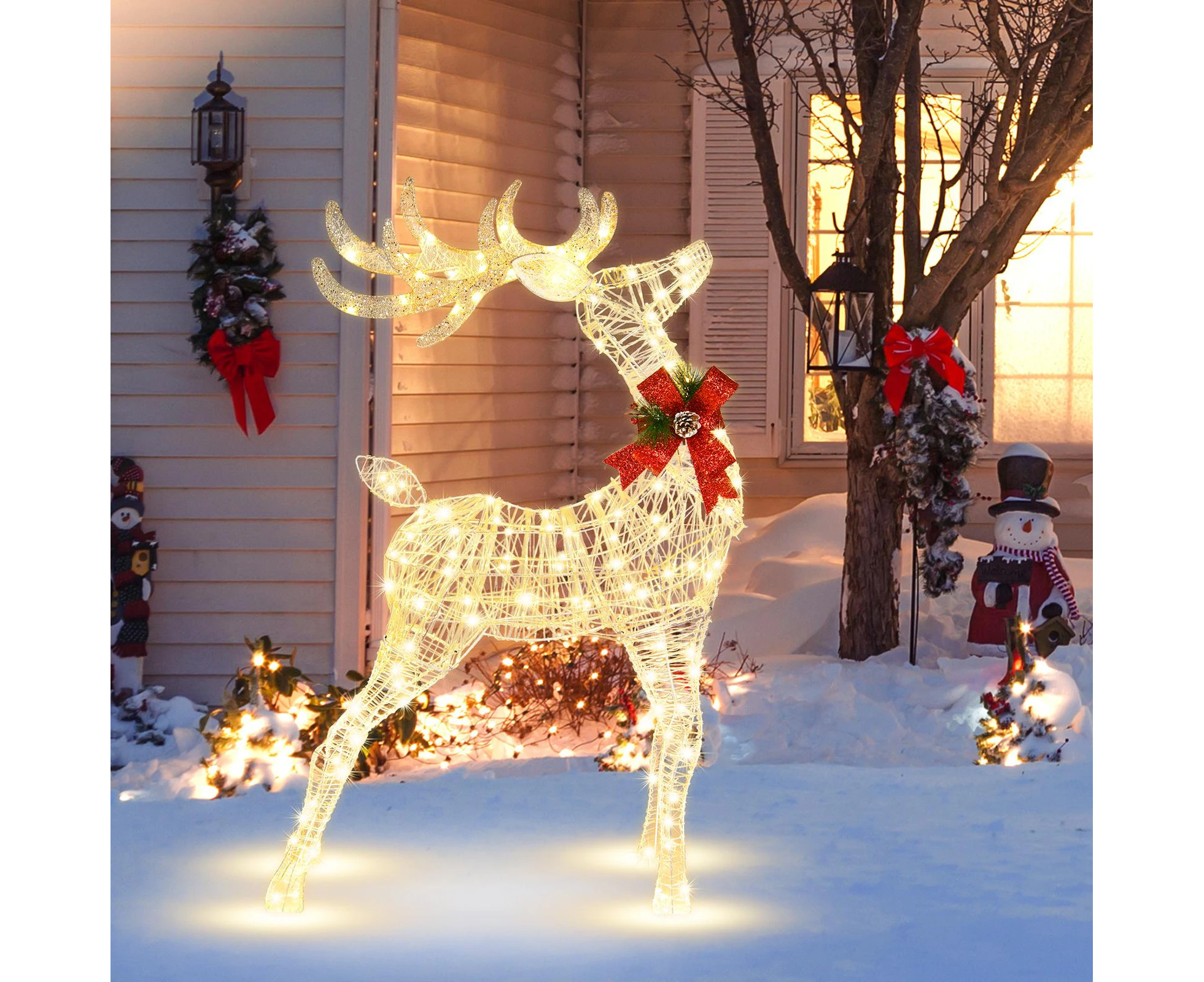 Costway Pre-Lit Reindeer Christmas Lights LED Christmas Deer Decoration Outdoor/Indoor Garden Party Decor Gift