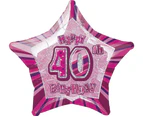 50cm Glitz Pink 40th Birthday Star Foil Balloon Packaged