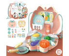 Kids Simulation Kitchen Tableware Makeup Dessert Dental Tool Set Backpack Box- C
