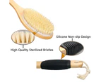 Bath Brush Wooden Curved Long Handle Antiskid Shower Brush for Exfoliating, Natural Bristle Scrubber for Back Use Wet or Dry