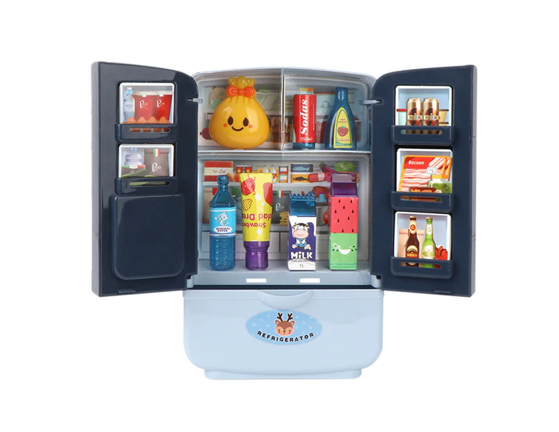 Simulation Miniature Double Door Refrigerator Kids Pretend Play House Toy Gift-Blue