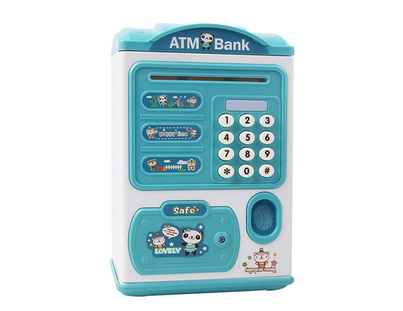 Simulation Password Fingerprint Automatic Roll-up ATM Electronic Piggy Bank-Blue