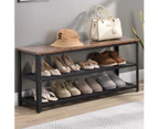 HOMFURN 3-Tier Shoe Bench with Storage, Entryway Shoe Rack with Mesh Shelves Wood Seat,Rustic Brown